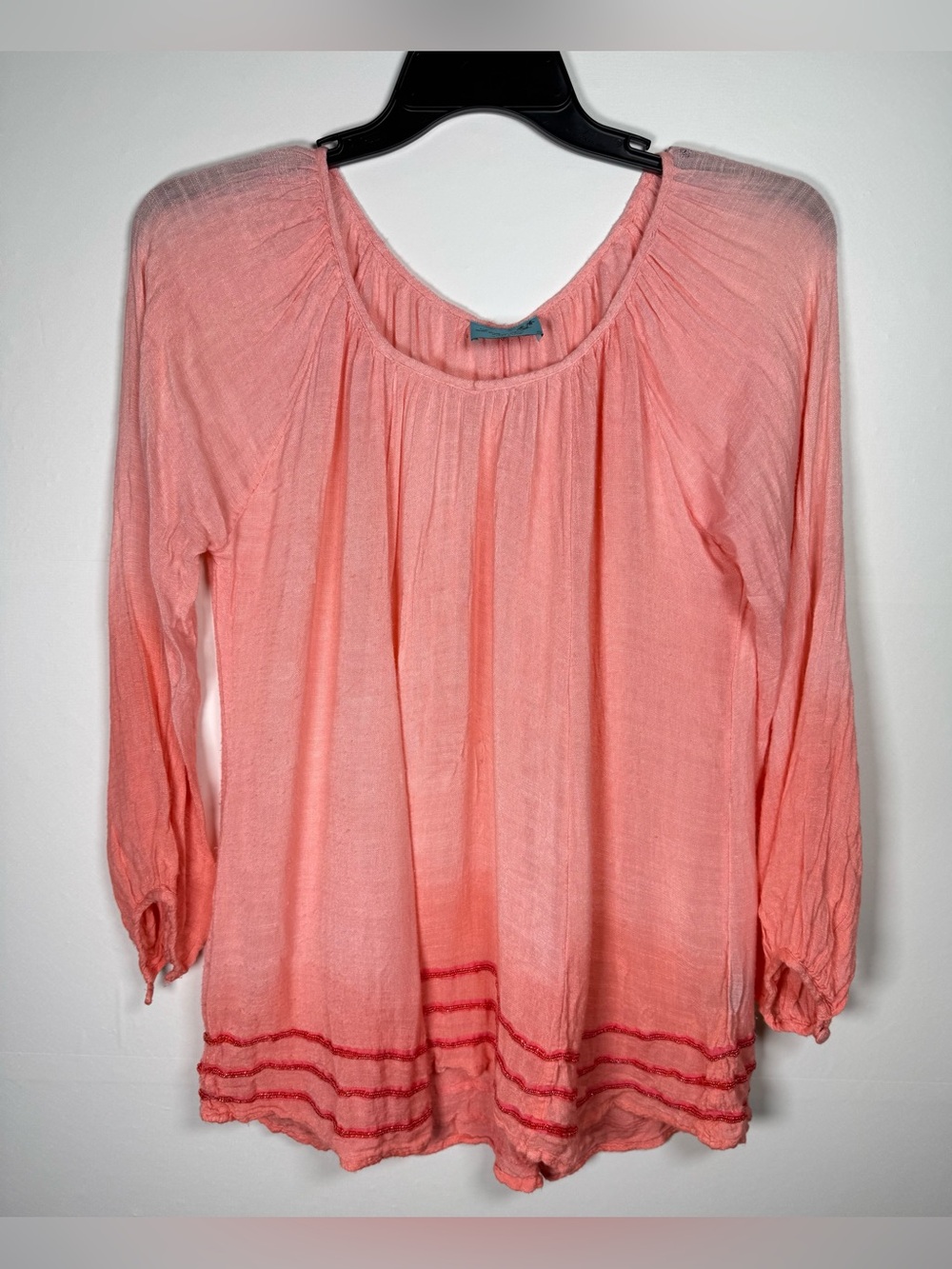 LETARTE Maui Hawaii Apres Soleil Dip Dye Coral Ombré Beaded Cover Up Tunic Top M